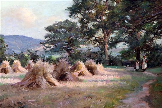 Ben Fisher (fl.1900-1930) A path through the corn, 9 x 13.5in.